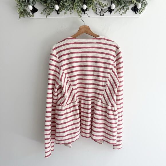 Free People Red and White Striped Full Zip Long Sleeves Jacket Size Large O514 - Picture 2 of 4